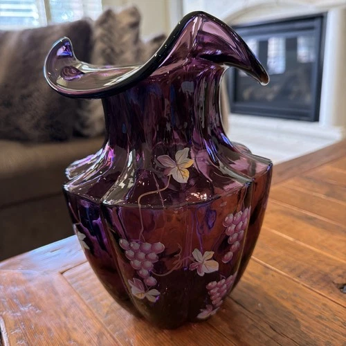Vintage Don Fenton Artist Signed #645 Large Vase Grapevine Amethyst Purple