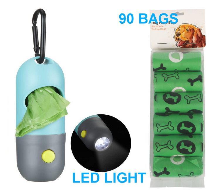 🌈Dog Poop Bag Dispenser leash clip LED flashlight 90
