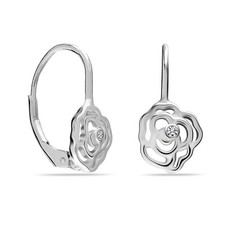 Rhodium-Plated Demi-Fine Cubic Zirconia Rose Leverback Stud Earrings for Women