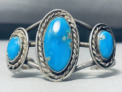 Superlative Vintage Native American Navajo Blue Diamond Turquoise Sterling Silver Bracelet Old Superlative Vintage Native American Navajo Blue Diamond Turquoise Sterling Silver Bracelet Old