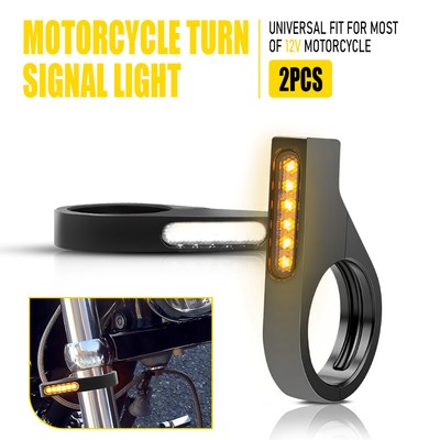 2X Front Motorcycle 39mm Fork LED White Amber DRL Turn Signal Light Indicator