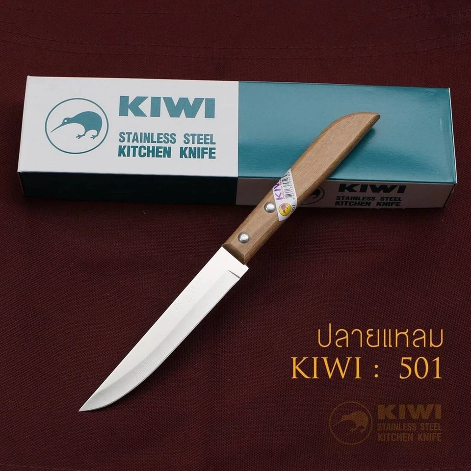 Juego de 4 cuchillos de cocina marca Kiwi #501 / #502 / #503 / #245 mango de madera peelina Foto 3 de 4