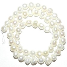 NP427 White 8mm Semi-Round Potato Cultured Freshwater Pearl Gemstone Beads 14"
