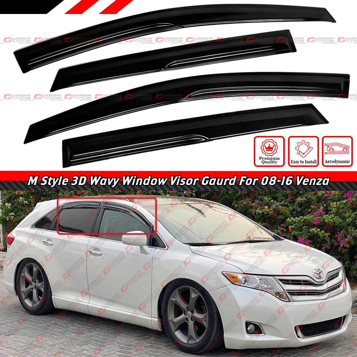 FOR 2008-2016 TOYOTA VENZA JDM AERO 3D WAVY WINDOW VISOR