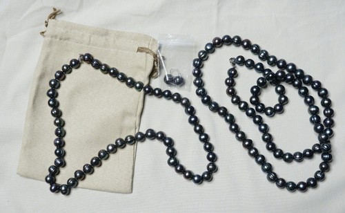 Süßwasser Perlen Ohrringe Halskette Set Neu Wunderschön Schwarz JTV 2019 - Bild 1 von 6