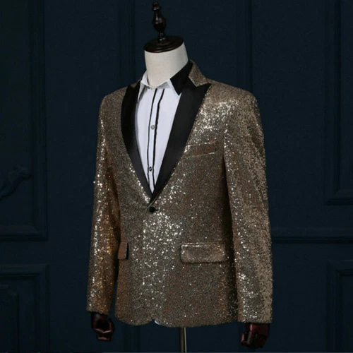 Mens Glitter Sequins Fashion Dress Blazer Suit Shiny Jacket Tuxedo Wedding Dance - Picture 9 of 21