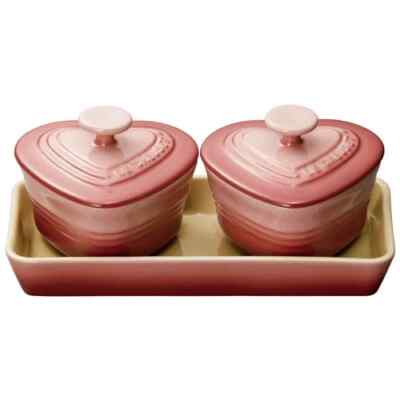 LE CREUSET セット販売 Le Creuset Heart Cocotte Putite Ramekin D'Amour Tray Set Rose