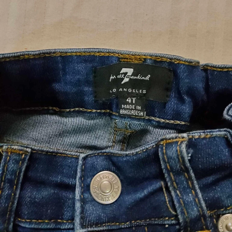 7 For All Mankind标准直筒牛仔裤儿童4T蓝色5口袋磨边底部 — 第 3/4 张图片