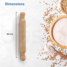 40/46cm Natural Beech Wooden Rolling Pin Wood with Profiled Palm Supporting Edge