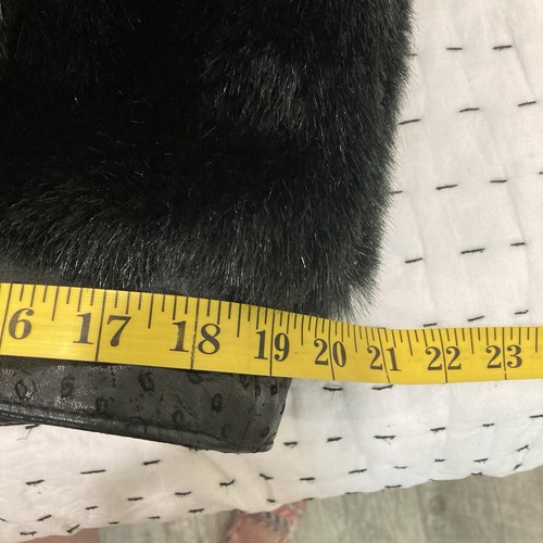 Vintage D’Esprit Black Plush Jacket Coat Faux Fur Faux Ostrich Leather Size 10 - Picture 10 of 13