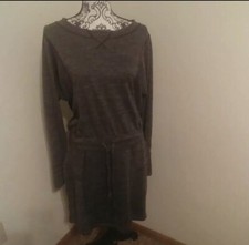 Athleta Layover Drawstring Sweatshirt Dress M Grey Drop Waist Long Sleeve Lounge