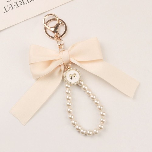 Sweet Ribbon Bow Key Chain Ins Pearl Strap Key Ring Women - Imagen 15 de 16