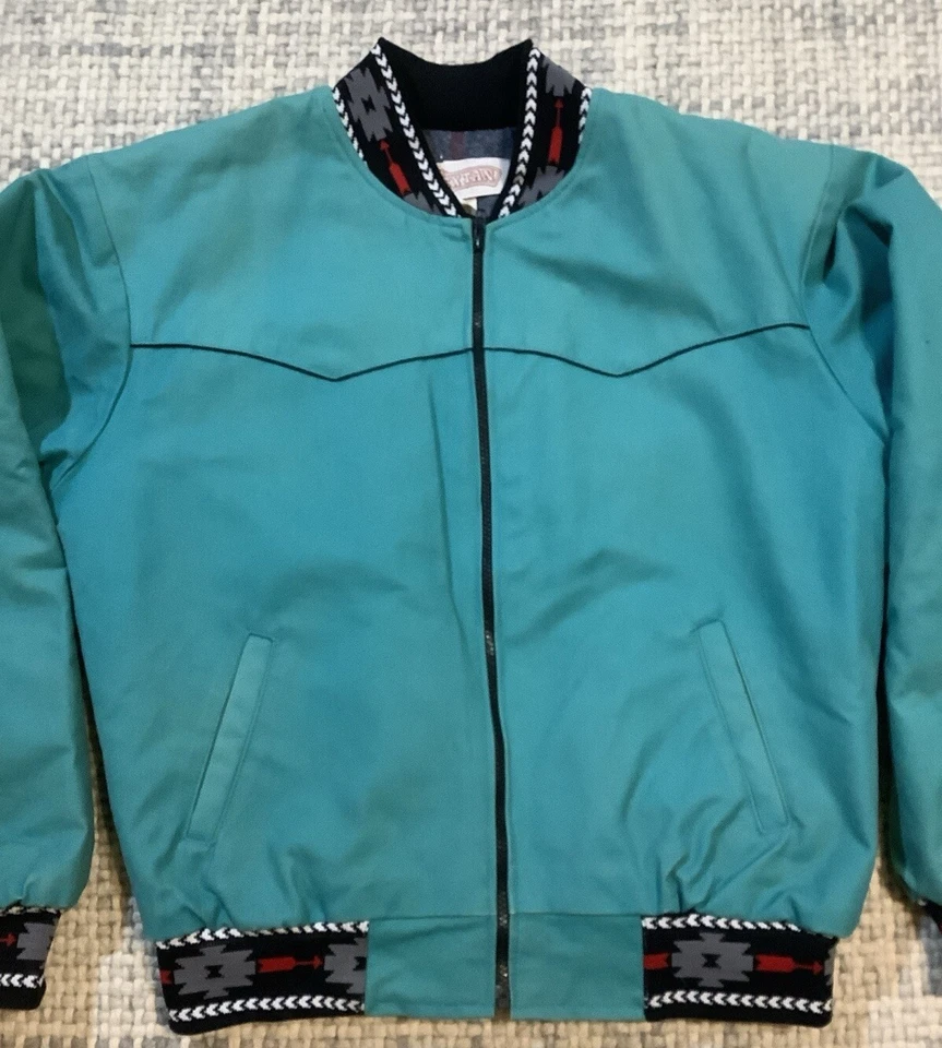 Ретро Western куртка ~ Tex желтовато-коричневый бирюзовый с подкладкой Southwest мужской 44-46 XL винтажный - Изображение 2 из 4