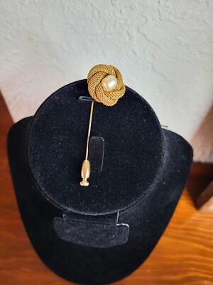Vintage Miriam Haskell Golden Mesh Baroque Pearl Pin
