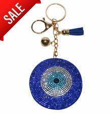 Blue Evil Eye Keychain for Women, Rhinestone Purse Charm, Backpack Keyring