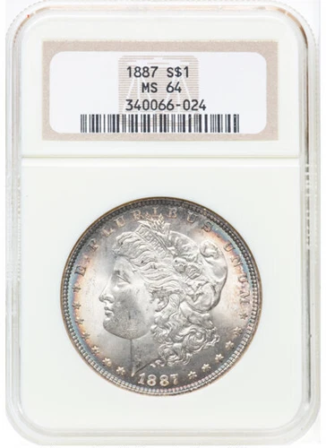 1887 $1  MORGAN SILVER DOLLAR NGC MS 64-COLORFUL RIM TONING-!!!!!!!!!!!!!!!!!!!!