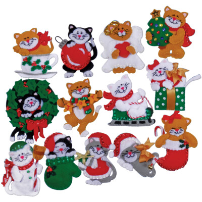 Tobin Lots Of Kittens Ornaments Felt Applique Kit-3''X4'' Set Of 13