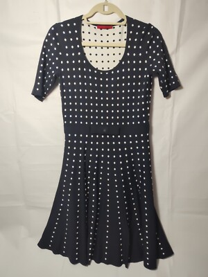CH Carolina Herrera Woven Navy Blue Polka Dot Short Sleeve