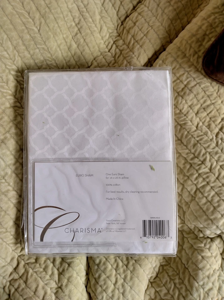 Euro Sham, 100% Algodón Lujo, Carisma Blanco, Nuevo. detalle botón Foto 2 de 3