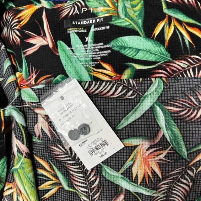 Lote de 2 camisas para hombre XL: Roundy Bay azul ALOHA y verde floral APT. 9 Foto 4 de 4