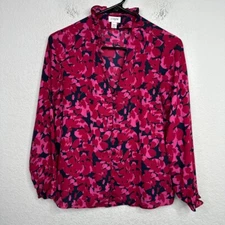 J.Crew Shirt Womens XXS Pink Floral Long Sleeve Ruffle Button Coquette Ethereal