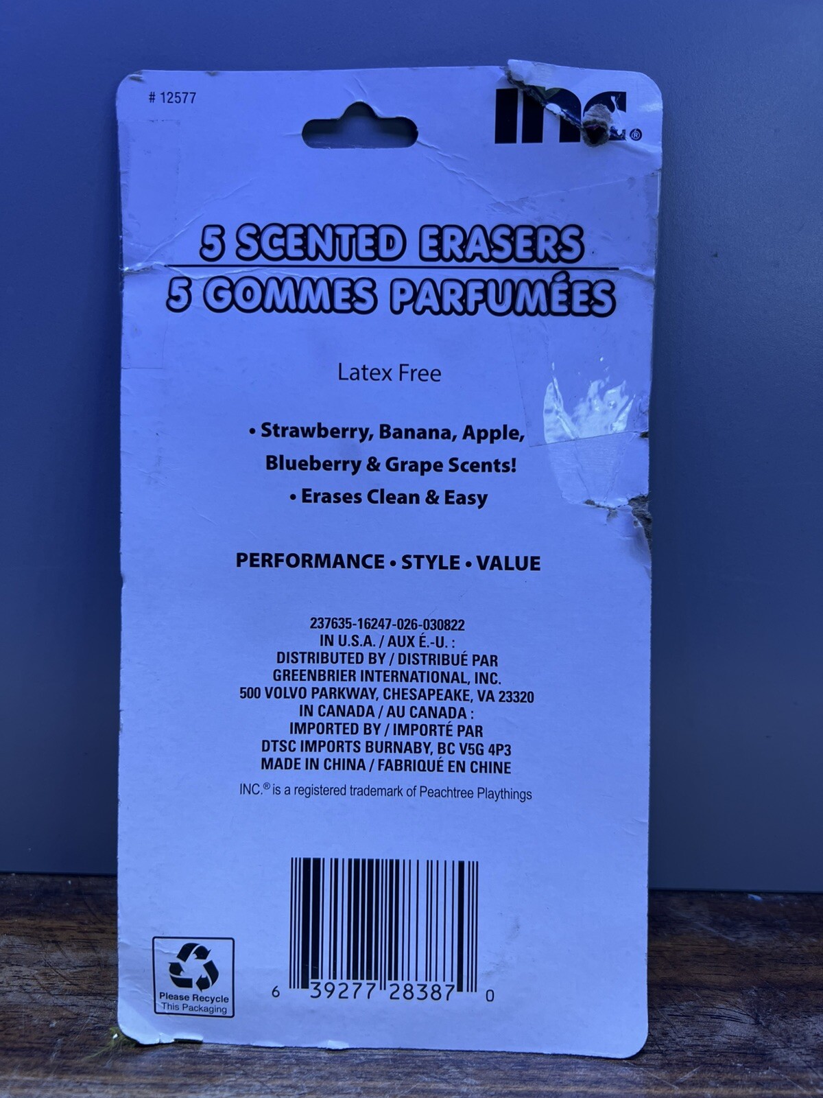 INC. Five Scented Erasers Strawberrry Banana Apple Blueberry Grape Latex Free