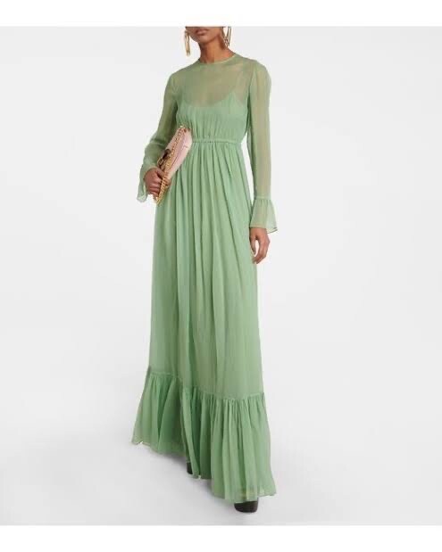 Gucci Green Silk Chiffon Gown Dress - With Tags- RRP$6,500