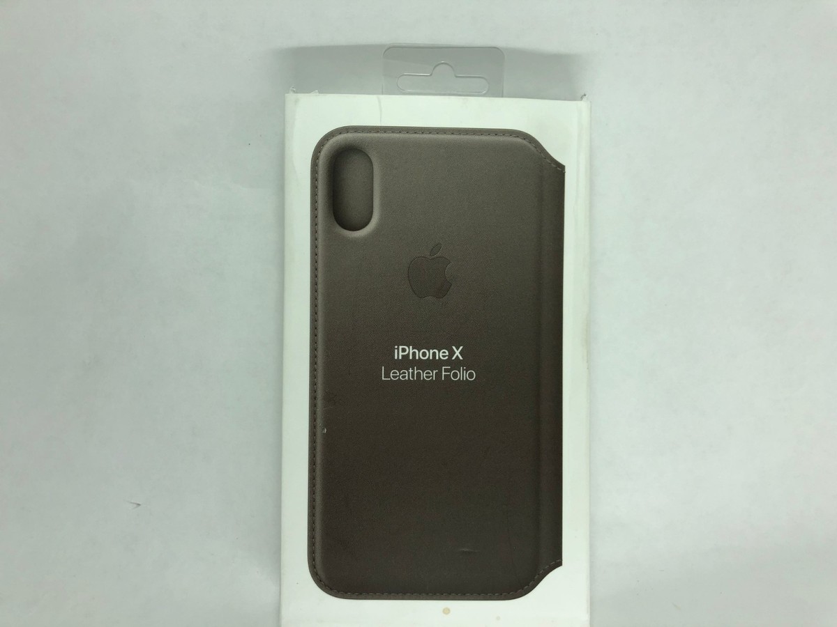 Genuine Apple Leather Folio Case for Apple iPhone Xs X Taupe 