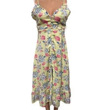 Y2K Forever 21 Button Down Slip Lined Split Front Floral Sun Dress M Vacay Midi