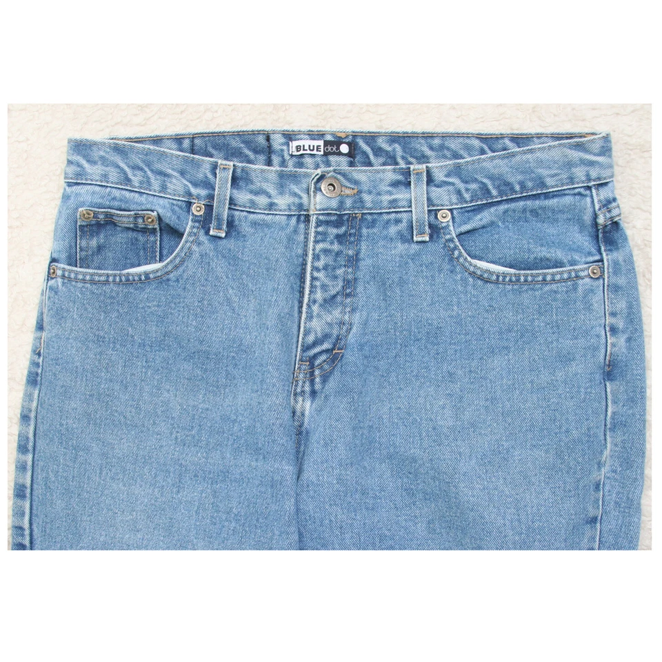 Pantalones de mezclilla Blue Dot azules lisos para mujer algodón Eleven 11 para mujer 34" x 29 J17 Foto 3 de 4