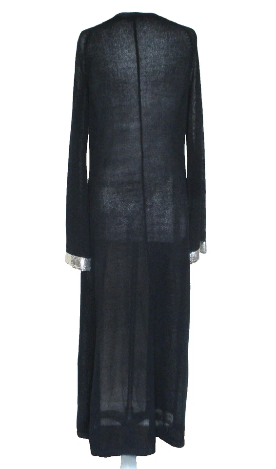 Maxi Abrigo Tejido Suéter Internacional Moda De Colección M Mujer Negro Cota de Malla Puños Foto 4 de 4