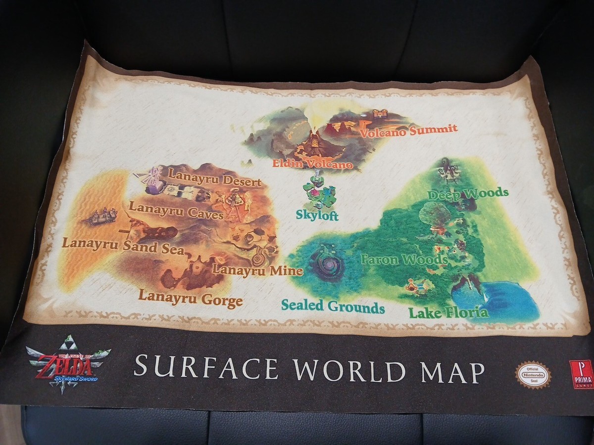The Legend of Zelda: Skyward Sword Surface World Map Nintendo Wii Cloth  14x20
