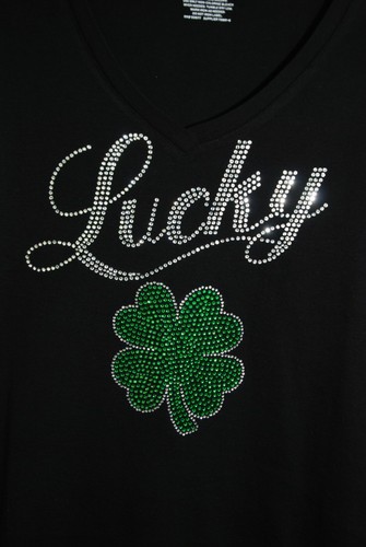 St Patricks Day rhinestone bling shirt XS S M L XL XXL1X 2X 3X 4X 5X Lucky - Picture 2 of 10