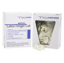 Latex Finger Cot Powder Free Natural White 0.09 mm Thickness 144/Box TECHMED