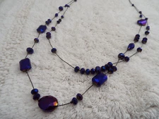 CHARMING CHARLIE Gunmetal Iridescent Blue Purple Glass Multi Chain Necklace(J27)