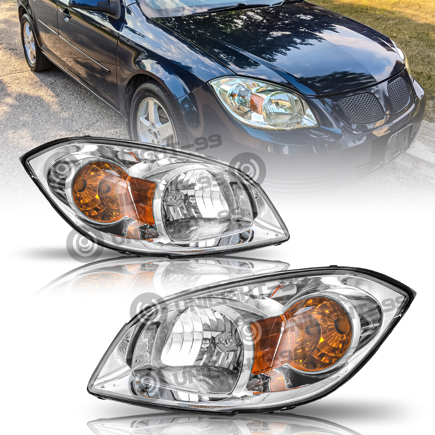 For 2005-2010 Chevy Cobalt 07-10 Pontiac G5 Chrome Headlights Left+ ...