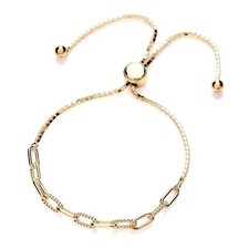 9ct Yellow Gold on Sterling Silver Ladies Adjustable Paperclip Slider Bracelet