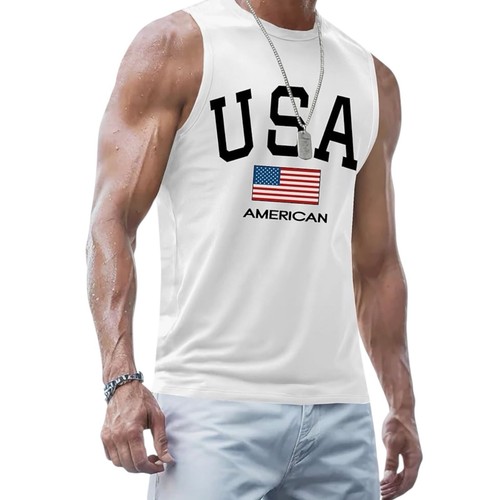 Men’s USA American Flag Tank Top Muscle Shirt Patriotic Graphic Tank Top, Size L