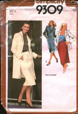 9309 Vintage Simplicity SEWING Pattern Misses Skirt 3/4 Coat Jacket 12 UNCUT