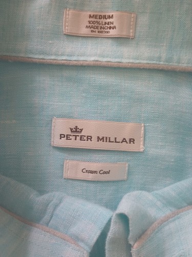 Camisa Peter Millar Crown Cool 100 % lino azul manga larga abotonada mediana - Imagen 13 de 15