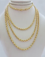 Real 18kt Yellow Gold Rope Chain Necklace 3mm 20 Inch Men Women SOLID HEAVY 18k