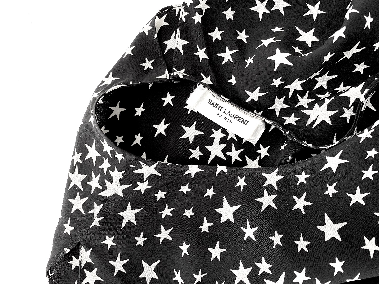 Camicetta di seta Saint Laurent Star bianca e nera taglia 36