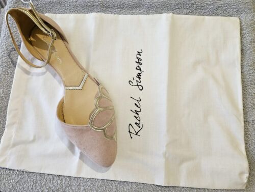 NWT Rachel Simpson Luxury Handcrafted Pink Suede & Gold Leather Flats UK Size 5 - Picture 15 of 23