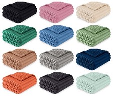 Image of DV CHUNKY RIB WAFFLE LUXURY BLANKET FLEECE THROW SOFA WARM COSY EXTRA LARGE