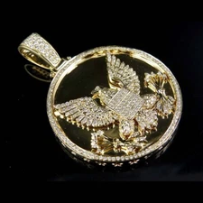 2.50 Ctw Moissanite 14K Yellow Gold Plated Mid-Flight Eagle Medallion Pendant 2"