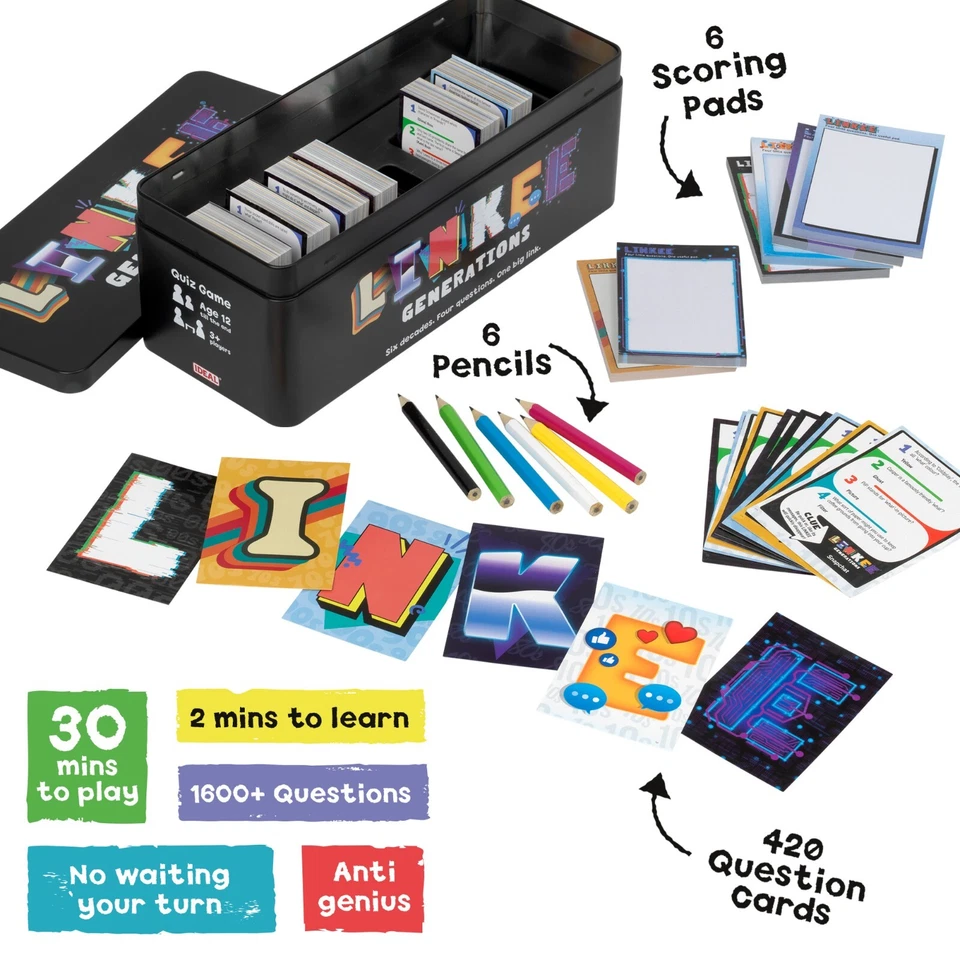 LINKEE GENERATIONS - New Trivia Quiz Game in Collector's Tin | Decades of Fun - Image 2 of 4