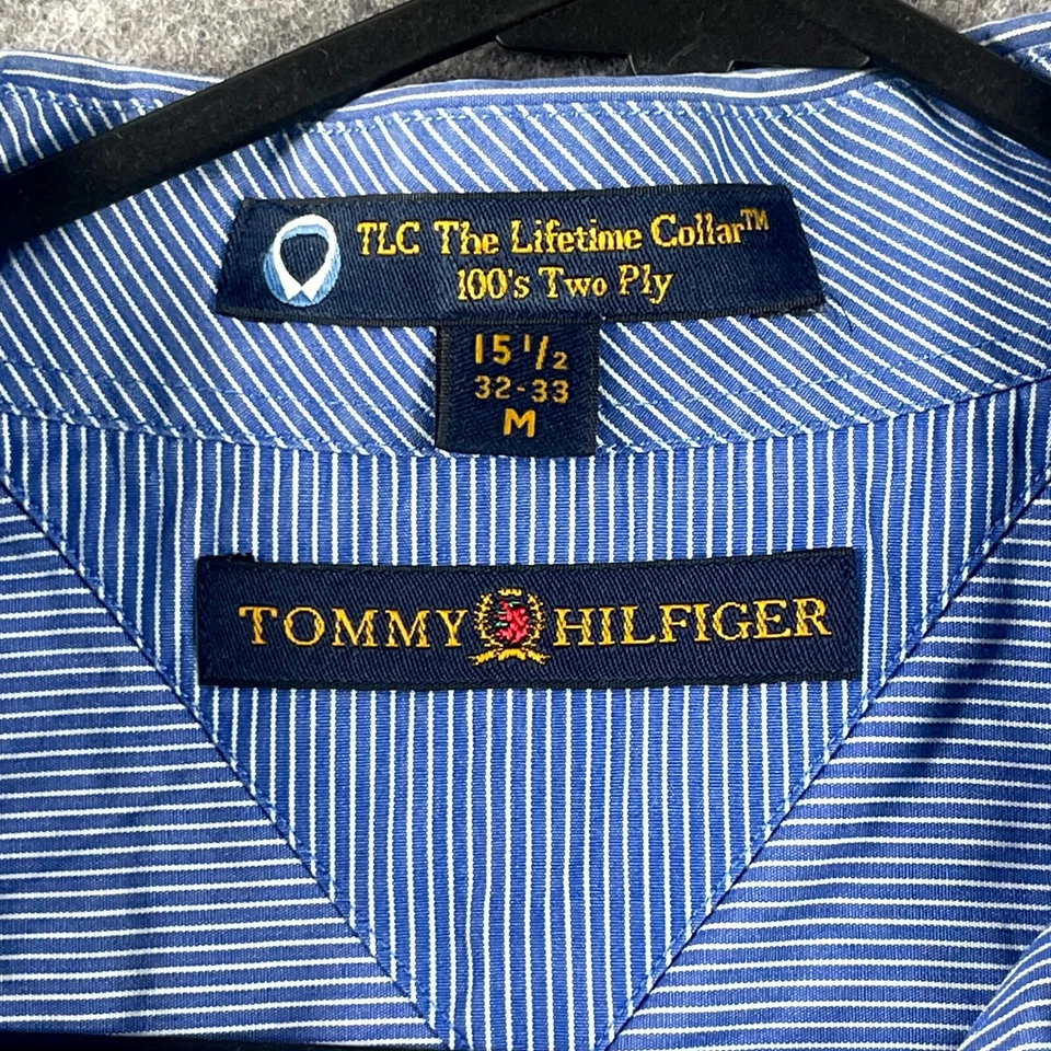 Tommy Hilfiger Mens Button Up Shirt Long Sleeve Medium Blue Striped Cotton Logo - image 4 of 4