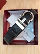 Adjustable Reversible Brown/Black Salvatore Ferragamo Belt With Silver Buckle