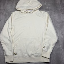 Tracksmith Hoodie Mens M Cream Pullover Kangaroo Pocket Running Logo Fleece
