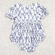 Kate Quinn Romper Size 2T Penguin Collared One Piece Bodysuit Blue Short Sleeve